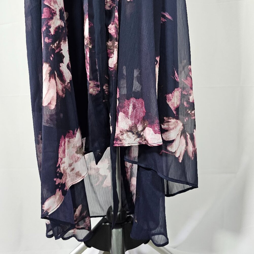 DKNY Womens Navy Floral Midi Flutter Sleeve Wrap Dress Size 6 - Picture 6 of 12